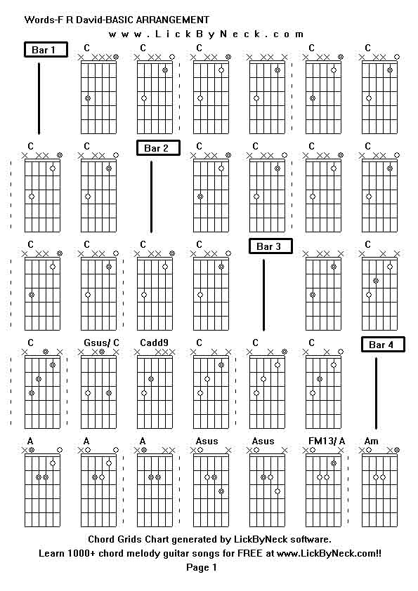 Chord Grids Chart of chord melody fingerstyle guitar song-Words-F R David-BASIC ARRANGEMENT,generated by LickByNeck software.